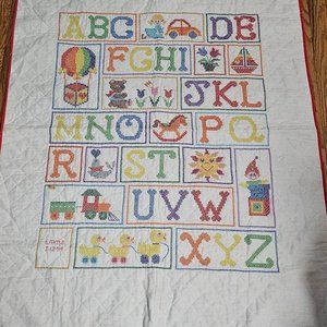 Vintage 90s Hand Crafted Cross Stitched Child toys ABC Letters Toys Quilt 1994